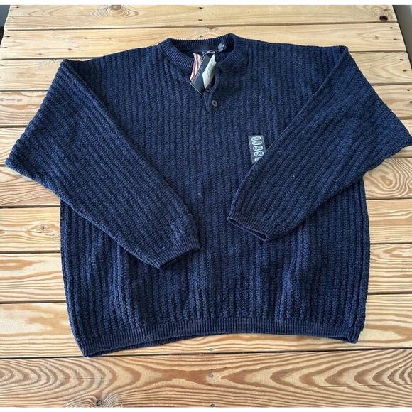 NWT Bill Bass Vintage 1/4 Button Sweater Size XL Men’s Navy - Picture 1 of 9